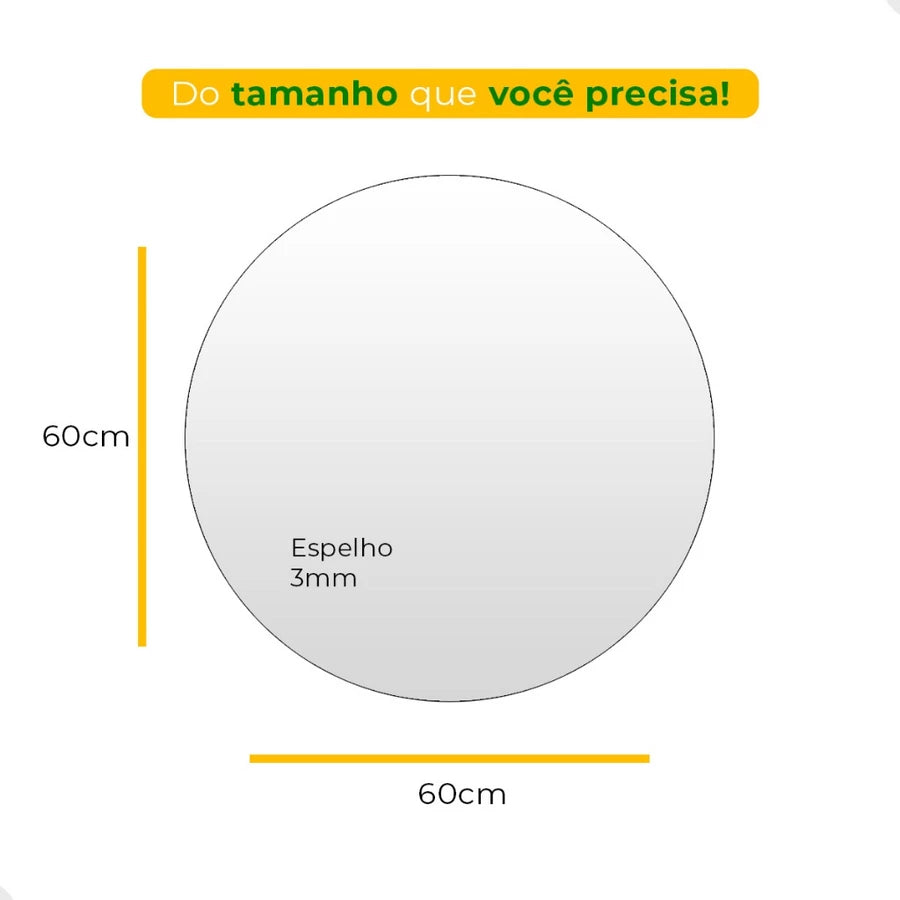 Espelho Decorativo Redondo para Escritório Sala Quarto Banheiro c/ Led 60cm 50cm 40cm 30cm + Suporte