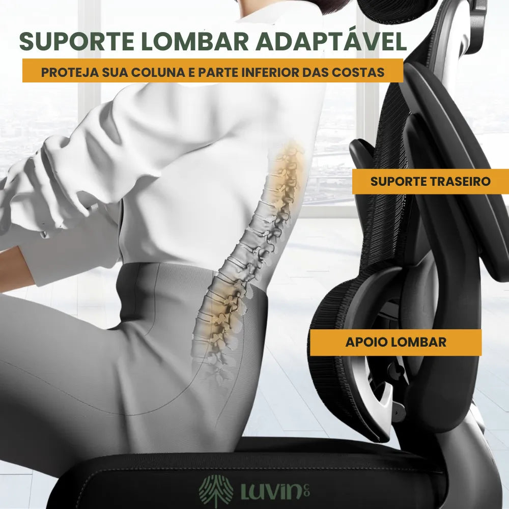 Cadeira Escritório Ergonômica Com Suporte Lombar Estofado Mesh