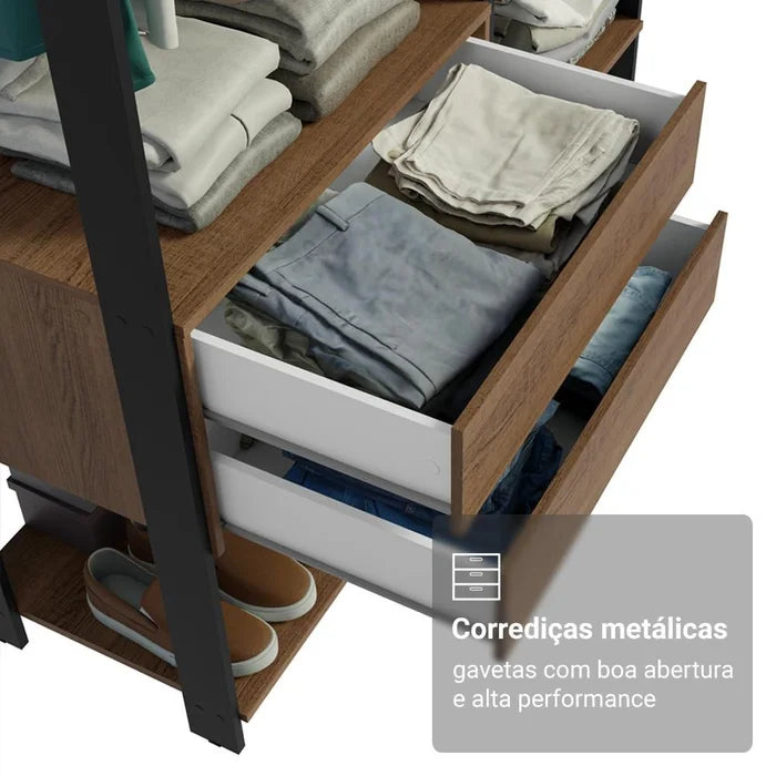 Guarda Roupa Closet Industrial 1 prateleira 2 gavetas |PROMOCAO|