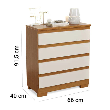 Cômoda Imperial 4 Gavetas Compacta - Branco/Nature Off White [Acabamento Premium]