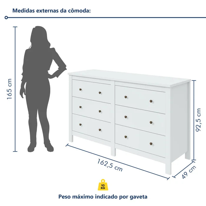 Cômoda 6 Gavetas Maggiore New Espresso Móveis Branco