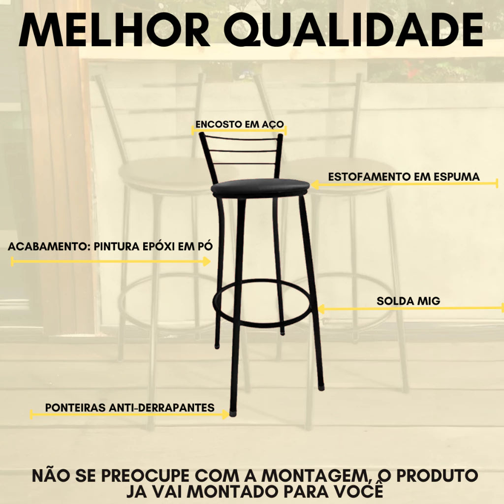 Kit com 02 Banquetas Alta Bistrô Bancos Bancada Cozinha Americana Bar Balcão
