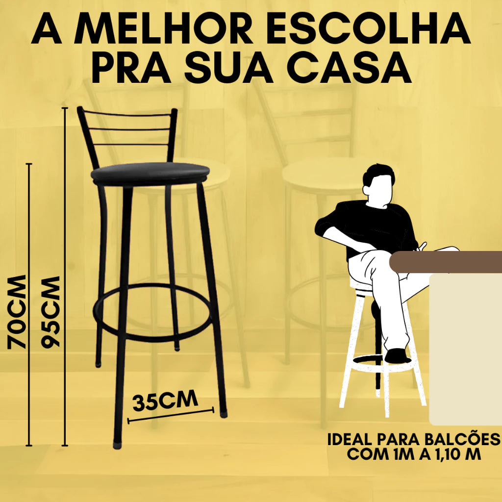 Kit com 02 Banquetas Alta Bistrô Bancos Bancada Cozinha Americana Bar Balcão